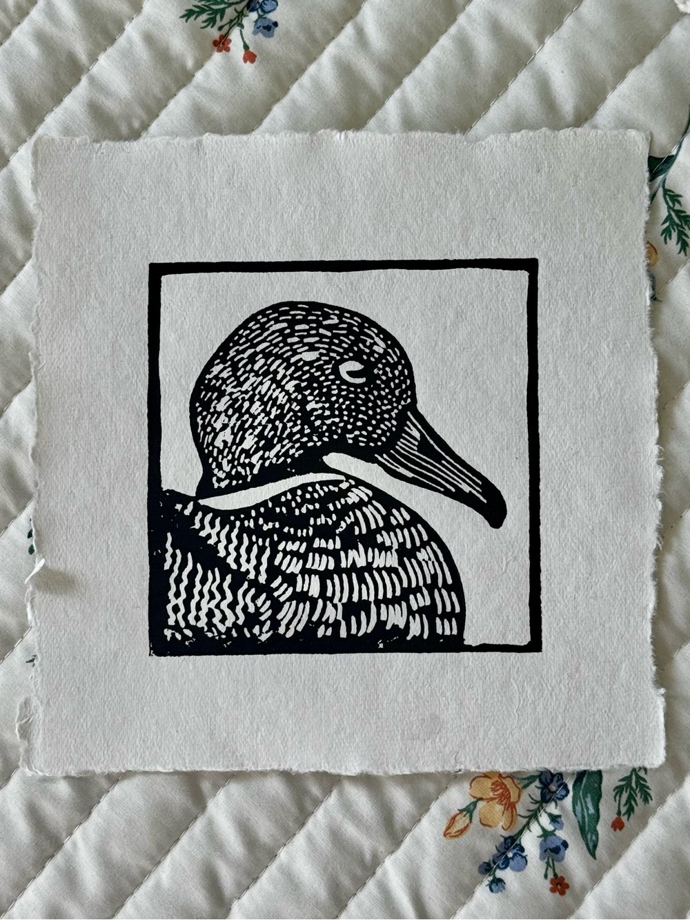New Original 7x7 Duck Handmade Linocut Art, Black & White – Annapolis, MD Artist - Picture 2 of 5